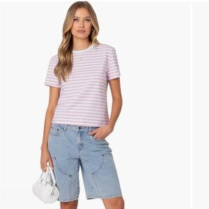 Edikted Callahan Pink and White Striped Short Sleeve Tee